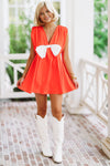 The Bow Poplin Mini Romper Dress - Orange and White-HAZEL & OLIVE-Small-