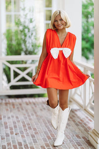 The Bow Poplin Mini Romper Dress - Orange and White-HAZEL & OLIVE-Small-