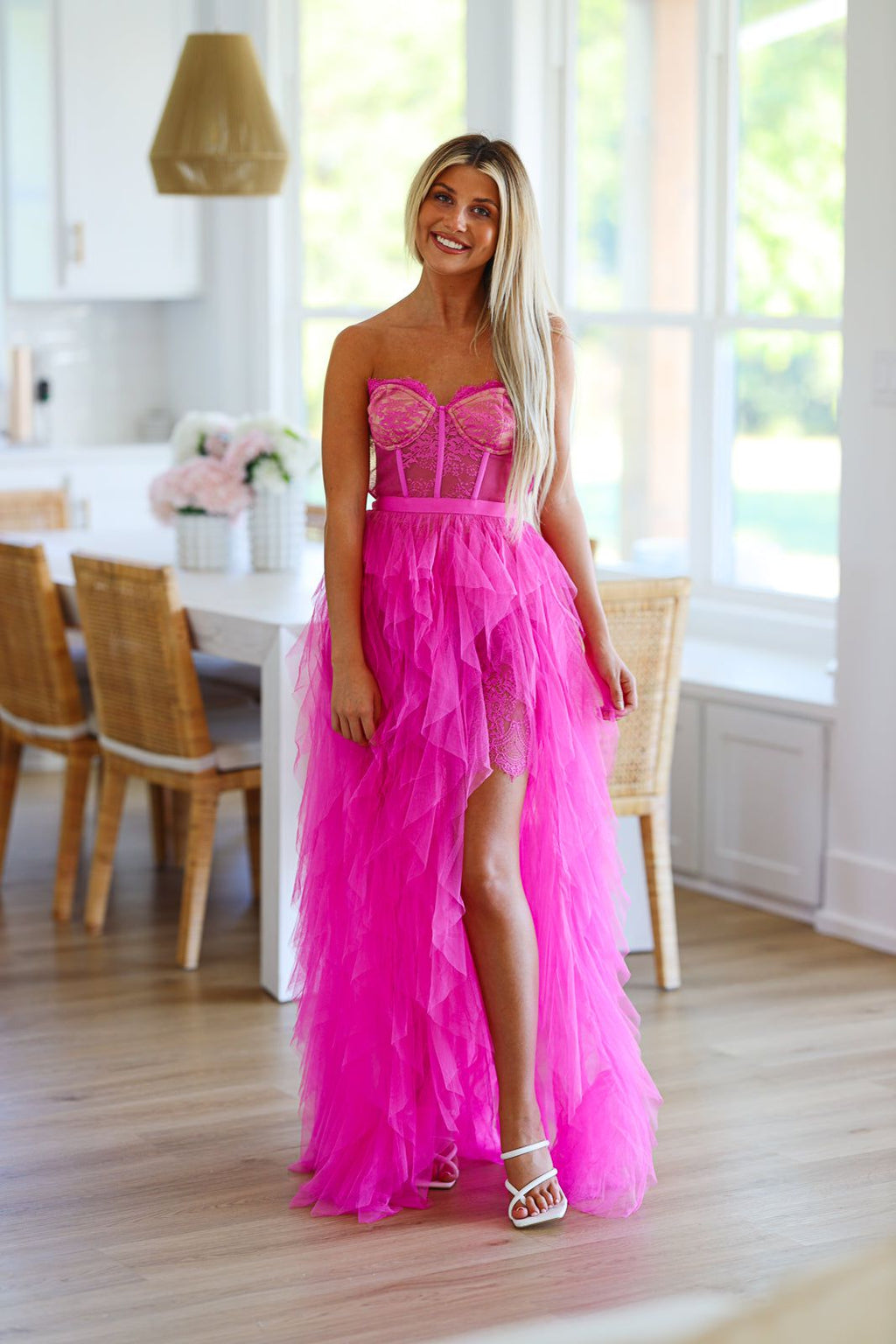 HAZEL & OLIVE The Bradshaw Maxi Gown Dress - Magenta Pink