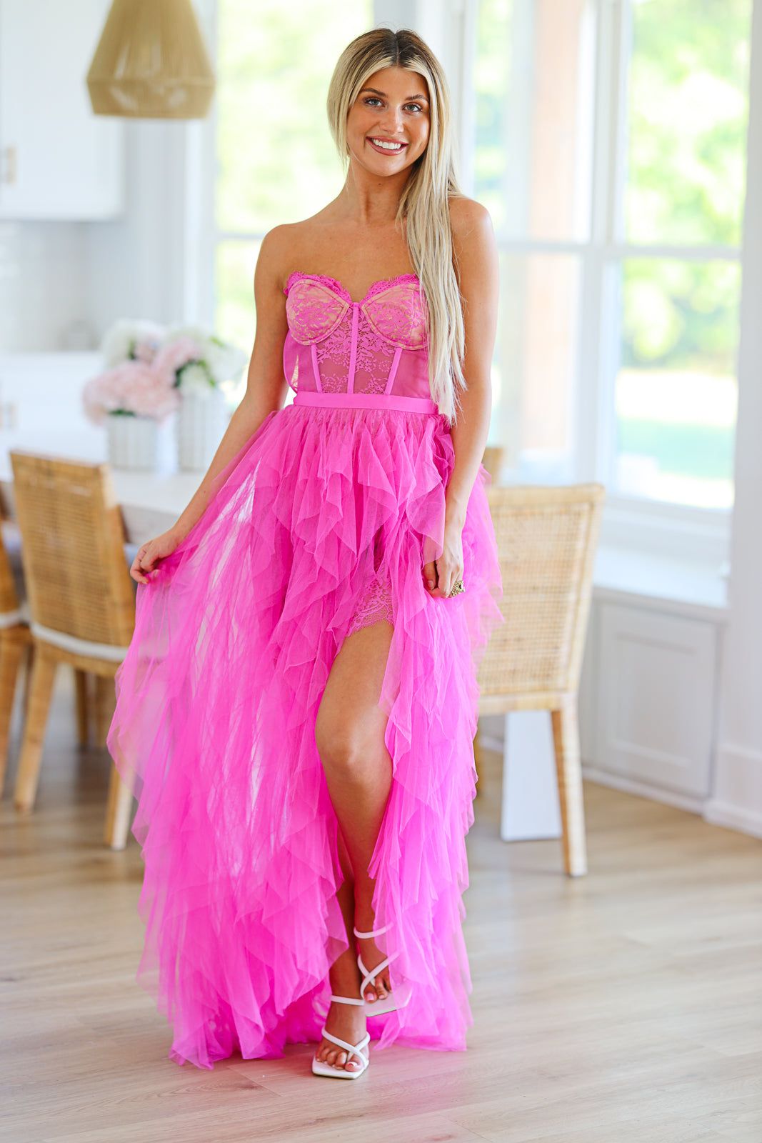 The Bradshaw Maxi Gown Dress Magenta Pink Small