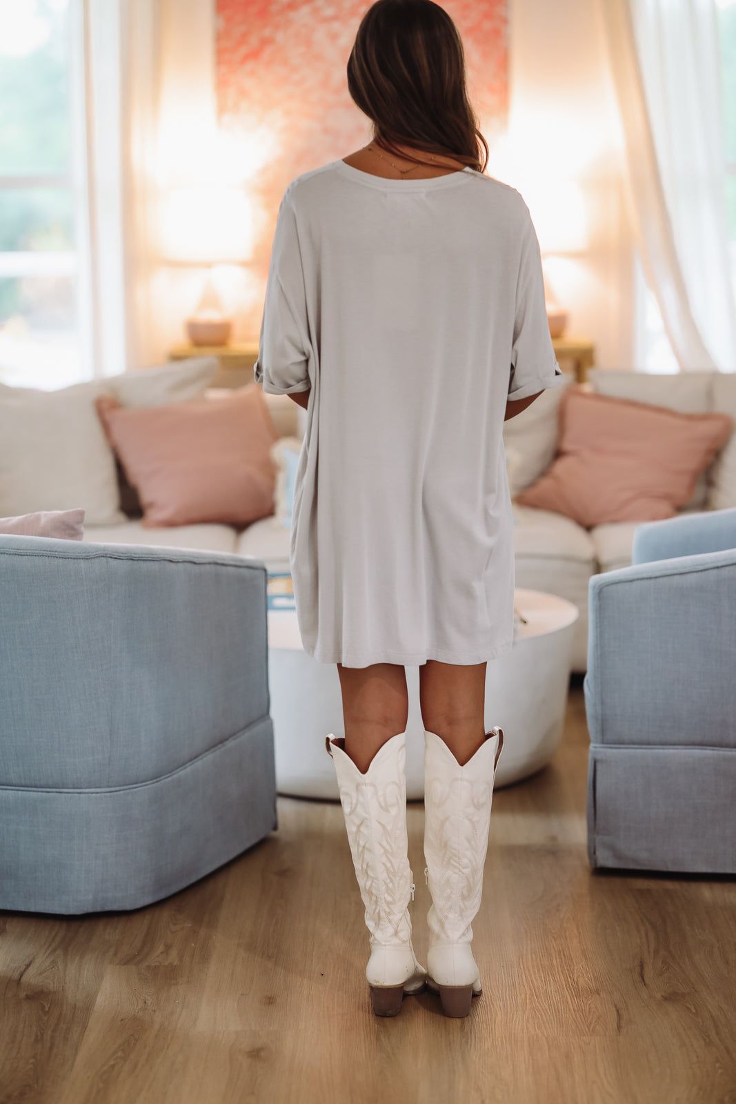 The Laundry Room Oversized Coors Cowboy Hat Shirt Dress - Grey-HAZEL & OLIVE-Small-