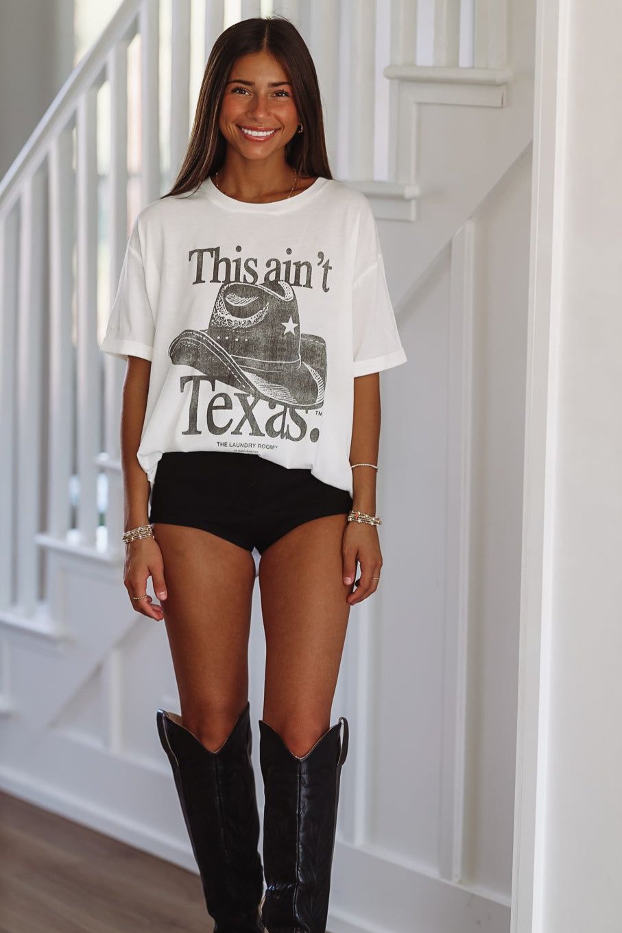 The Laundry Room Oversized This Ain't Texas Shirt Dress - White-HAZEL & OLIVE-Small-