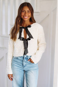 The One Sequined Cardigan - Cream and Black-HAZEL & OLIVE-Small-