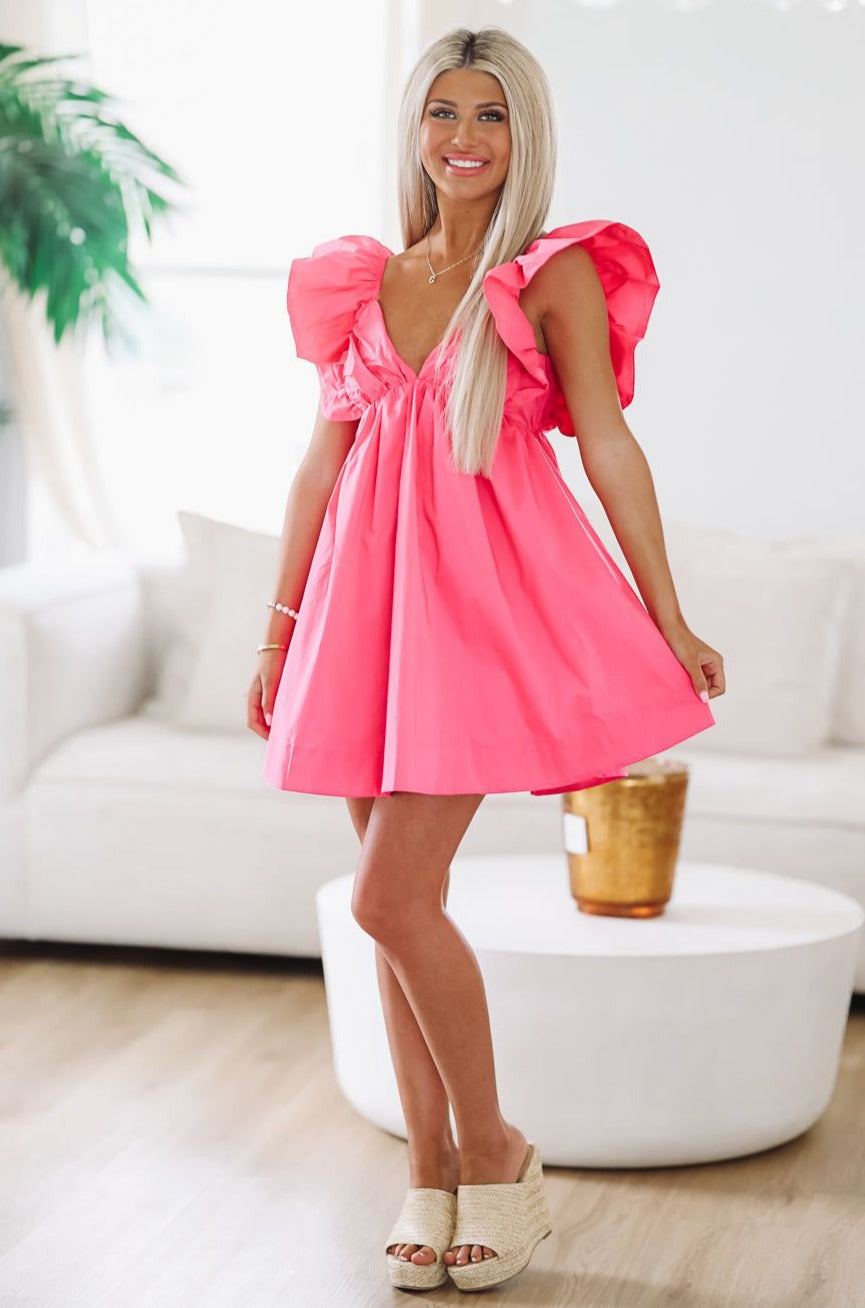 HAZEL & OLIVE To Be Loved By You Babydoll Dress - Hot Pink