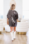 HAZEL & OLIVE Touchdown Time Sequin Gameday Shirt Dress - Black and Gold