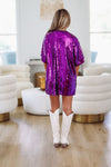 HAZEL & OLIVE Touchdown Time Sequin Gameday Shirt Dress - Purple and Gold