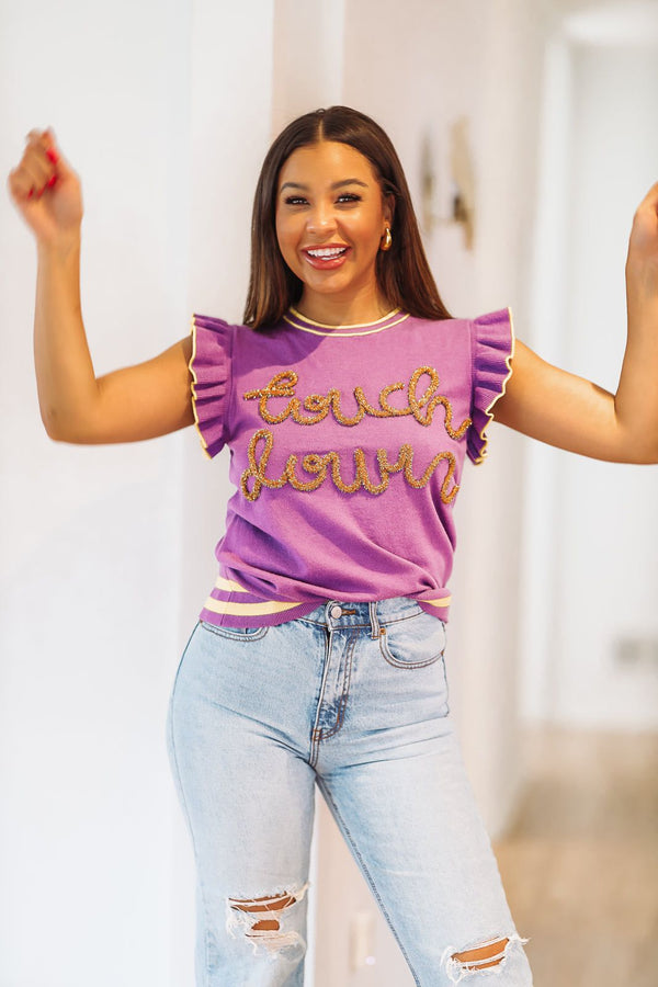 Touchdown Tinsel Sweater - Purple and Yellow Gold-HAZEL & OLIVE-Small-