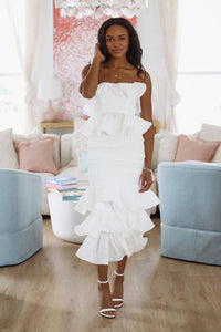 Tranquil Ruffle Top and Maxi Skirt Set - White-HAZEL & OLIVE MST8098-Small-