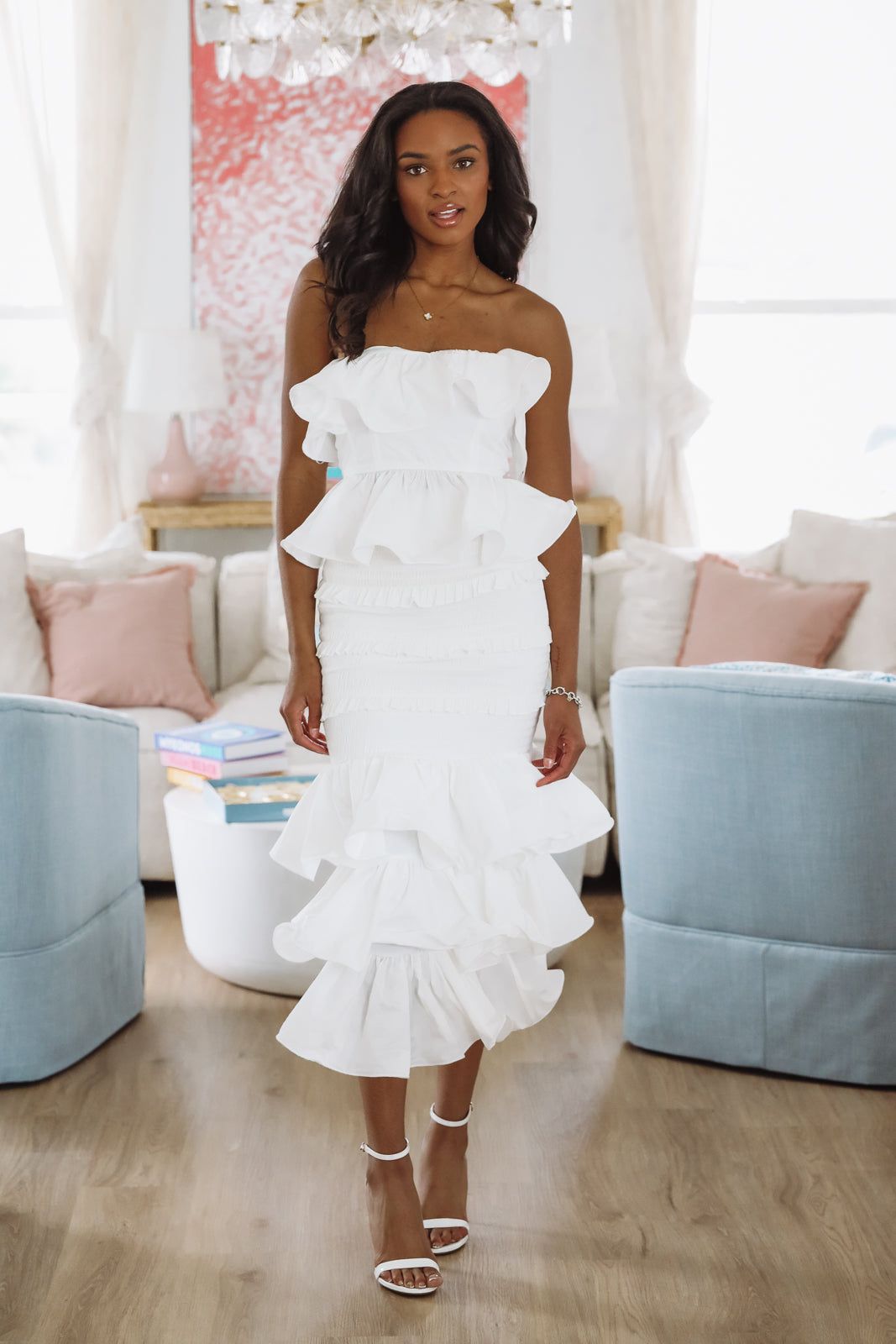 Tranquil Ruffle Top and Maxi Skirt Set - White – Hazel & Olive