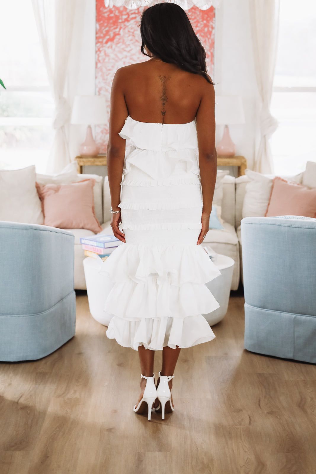 Tranquil Ruffle Top and Maxi Skirt Set - White-HAZEL & OLIVE MST8098-Small-