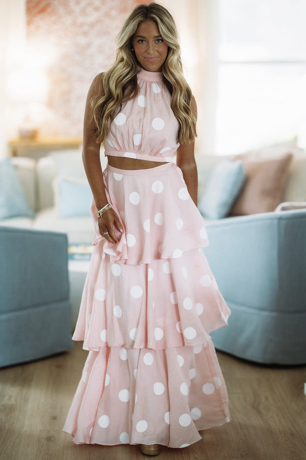 HAZEL & OLIVE TS2711 Dots For Days Top and Maxi Skirt Set - Baby Pink