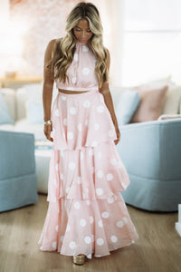 HAZEL & OLIVE TS2711 Dots For Days Top and Maxi Skirt Set - Baby Pink