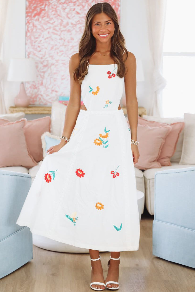 Tulip Tango Midi Dress - White (FINAL SALE)