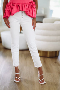 Tummy Control Button Down Risen Jeans - White-HAZEL & OLIVE-0-