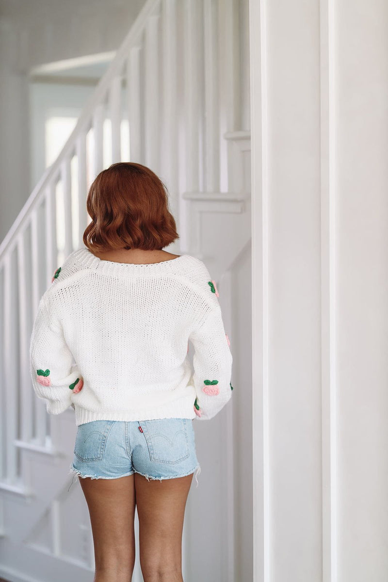 Upgraded Cozy Cardigan Sweater - White and Pink-HAZEL & OLIVE-Small-