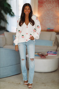 Upgraded Cozy Cardigan Sweater - White and Pink-HAZEL & OLIVE-Small-