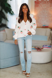 Upgraded Cozy Cardigan Sweater - White and Pink-HAZEL & OLIVE-Small-