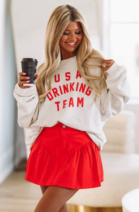 USA Drink Team Pullover - Grey and Red-HAZEL & OLIVE-Small-