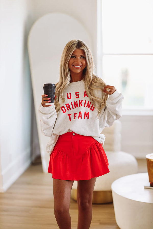 USA Drink Team Pullover - Grey and Red-HAZEL & OLIVE-Small-