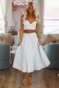Veranda Views Crop Top and Maxi Skirt Set - Blue and White-HAZEL & OLIVE-Small-