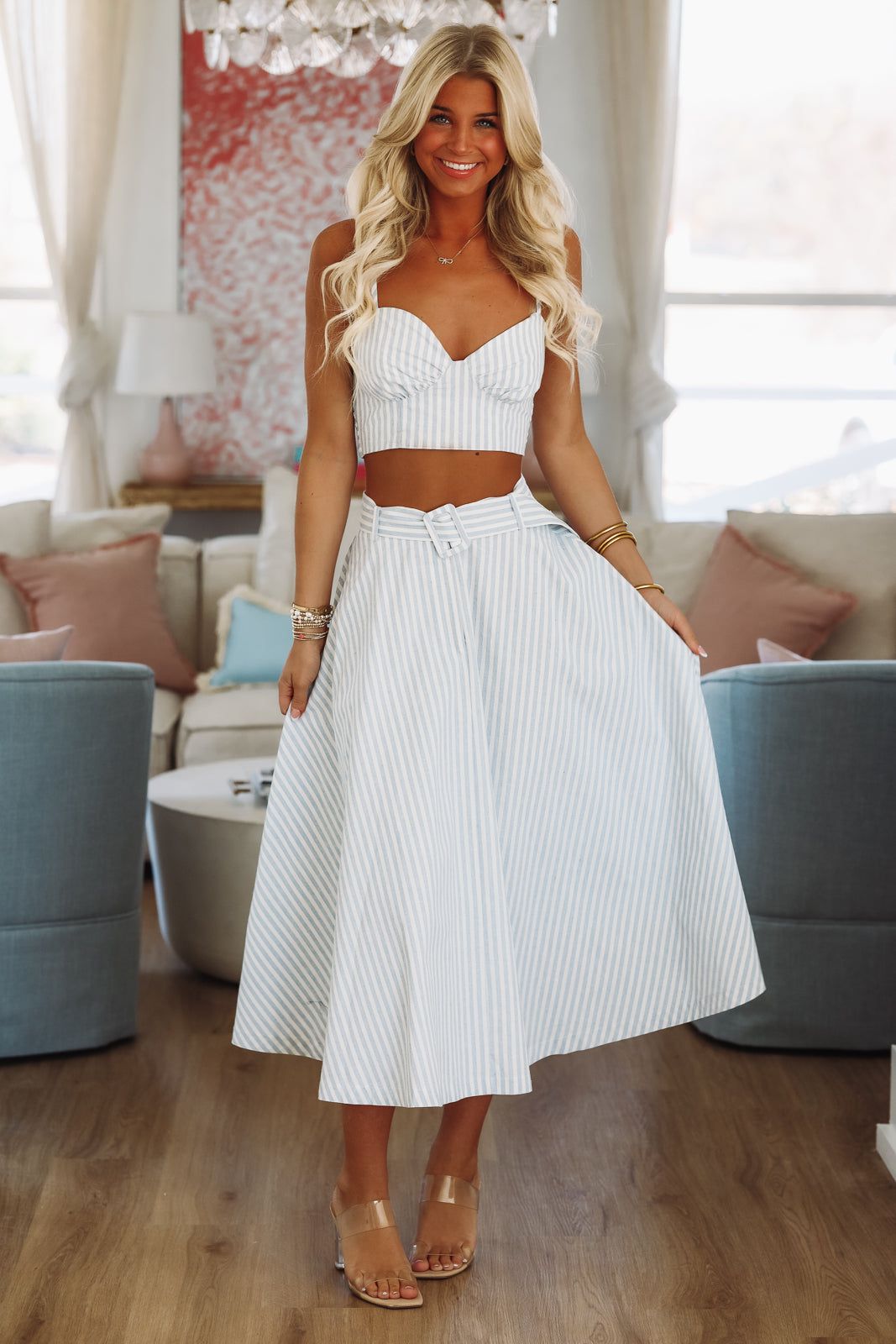 Veranda Views Crop Top and Maxi Skirt Set - Blue and White – Hazel