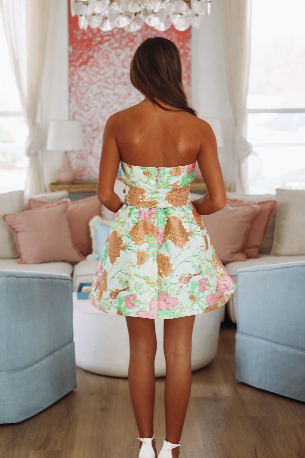 pink and sage dress strapless tulle ball gown dress with pink floral flowers