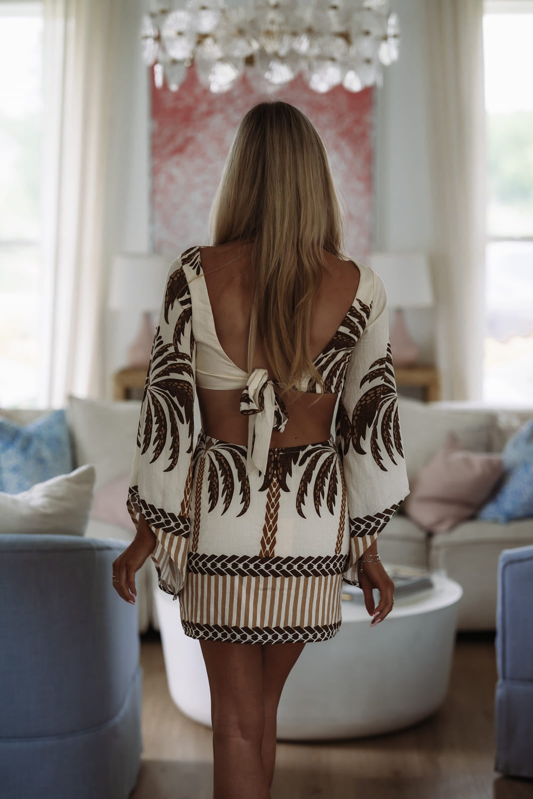 Hazel & Olive VMD60073 Island Time Mini Dress - Light Beige and Brown