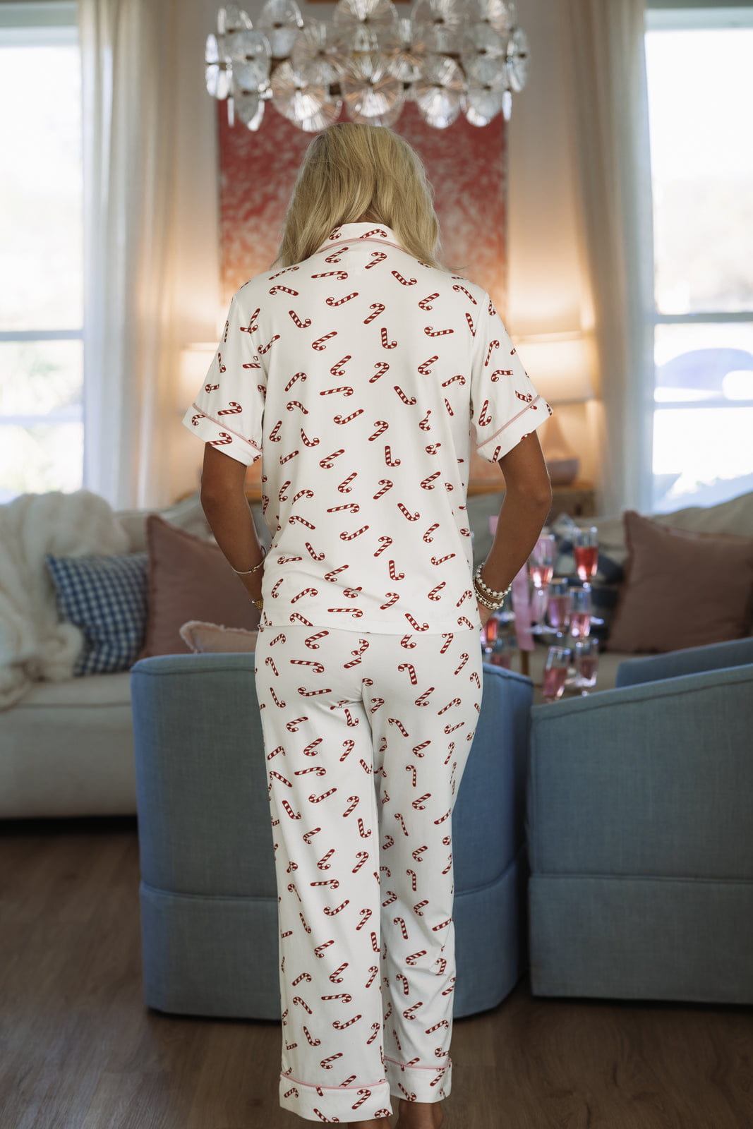 Hazel & Olive W294 Candy Cane Nights Pajama Pants - White and Red