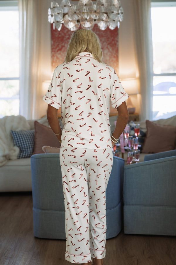 Hazel & Olive W294 Candy Cane Nights Pajama Pants - White and Red