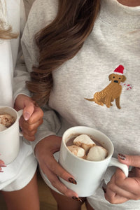 Hazel & Olive W79 H&O Mockneck Santa Paws Pullover - Heather Grey