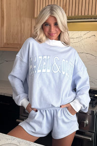 Hazel & Olive W79 H&O Mockneck Stripe Pullover - Light Blue and White