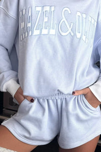 Hazel & Olive W79 H&O Stripe Sweat Shorts - Light Blue and White