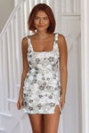 What's Not to Love Sequin Floral Mini Dress - Silver-HAZEL & OLIVE-XS-