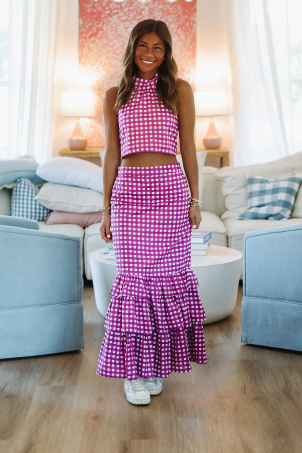 Hazel & Olive Winning Play Top and Maxi Skirt Set - Purple and White
