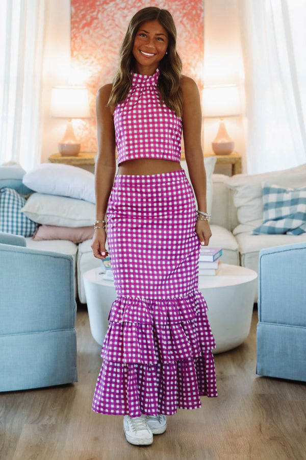 Hazel & Olive Winning Play Top and Maxi Skirt Set - Purple and White
