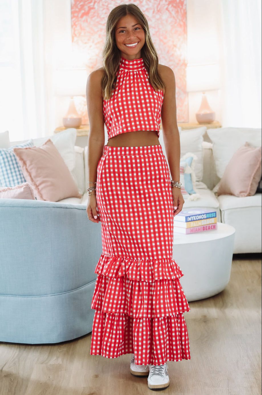 Hazel & Olive Winning Play Top and Maxi Skirt Set - Red and White