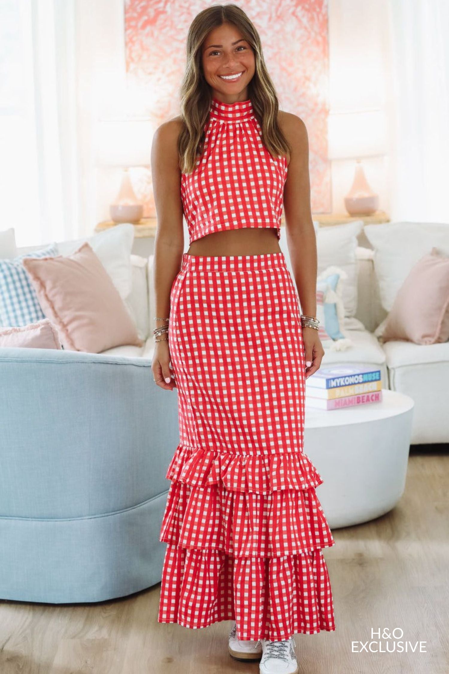 Hazel & Olive Winning Play Top and Maxi Skirt Set - Red and White