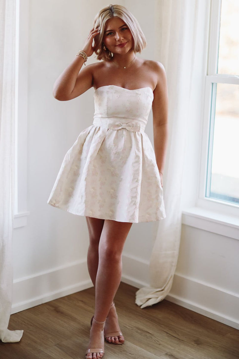 Wishful Thinking Mini Dress - Cream and Pink-HAZEL & OLIVE