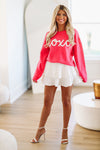 HAZEL & OLIVE XOXO Oversized Sweater - Pink