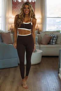 Hazel & Olive YP70055/DRBW Accent Contrast Blinding Legging - Dark Brown and White