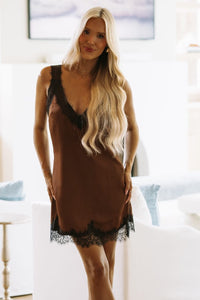 IBD36780 Hint of Romance Mini Dress - Brown and Black