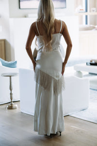 LC3101D Draped in Romance Maxi Dress - Ivory
