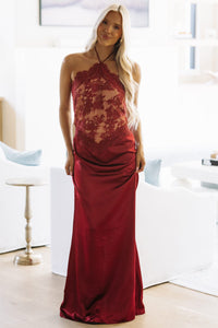 LD12723 Enchanted Evening Maxi Dress - Wine and Nude