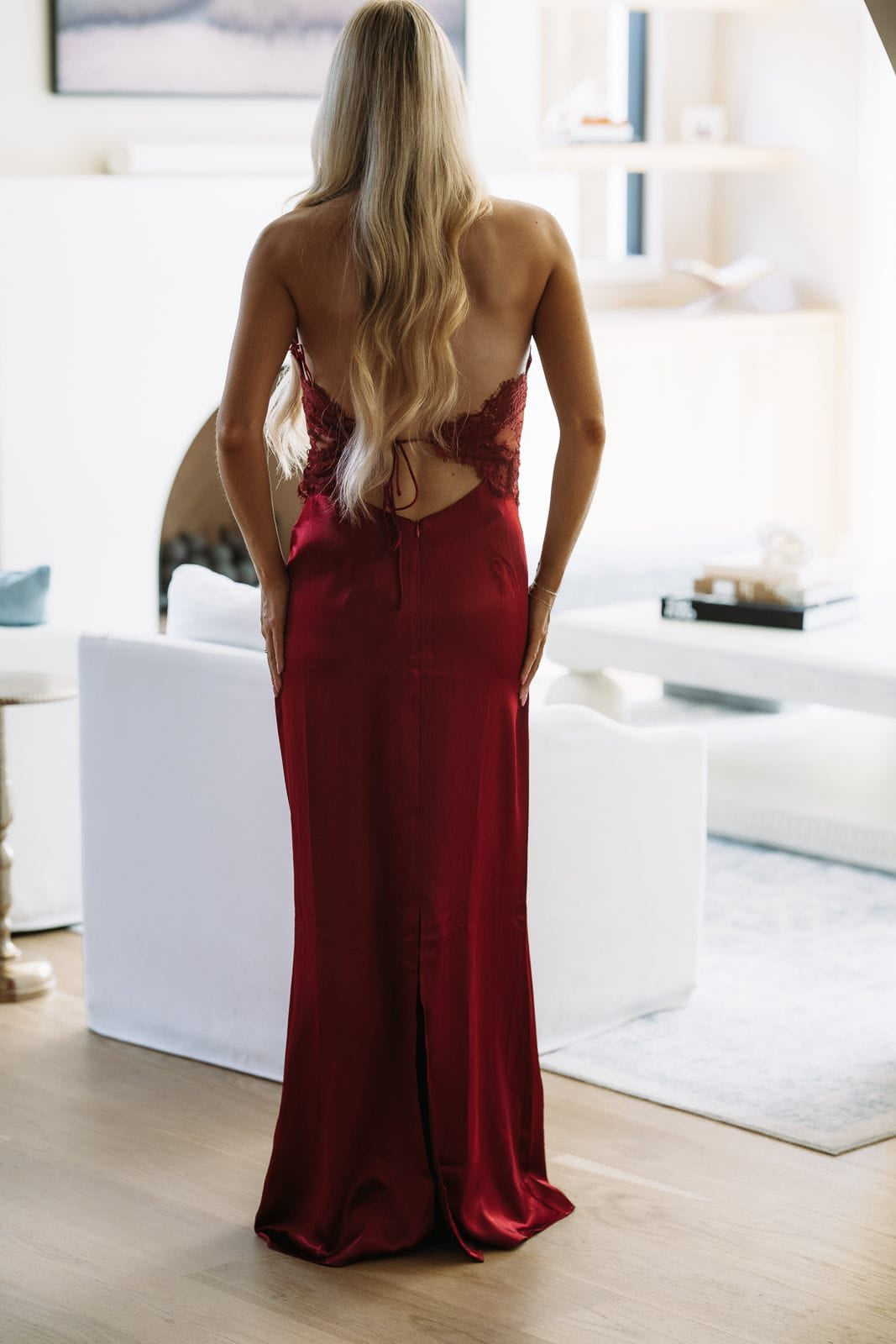 LD12723 Enchanted Evening Maxi Dress - Wine and Nude