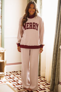 PP7623/1 Merry Lounge Pants - Dusty Pink and Burgundy