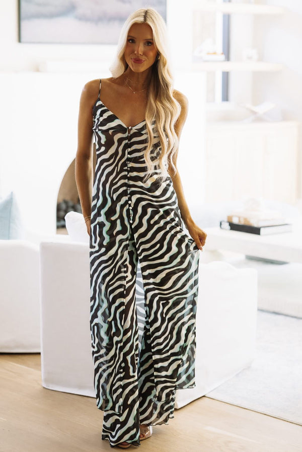 S26JL208Y Instictively Chic Top and Pants Set - Brown and Blue