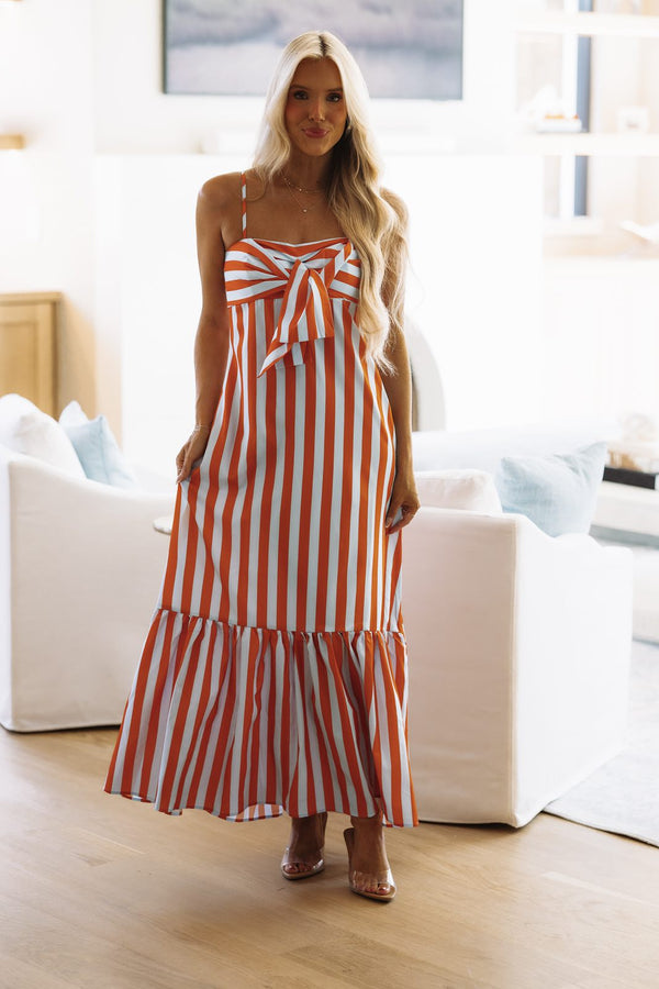 SDUH/D10043 Stripes and Spritzes Maxi Dress - Orange and Blue