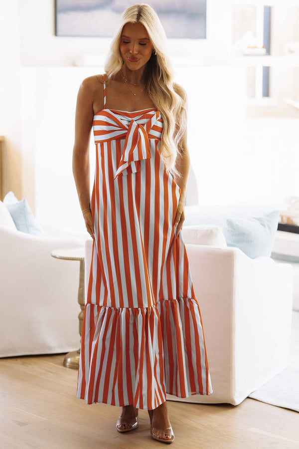 SDUH/D10043 Stripes and Spritzes Maxi Dress - Orange and Blue