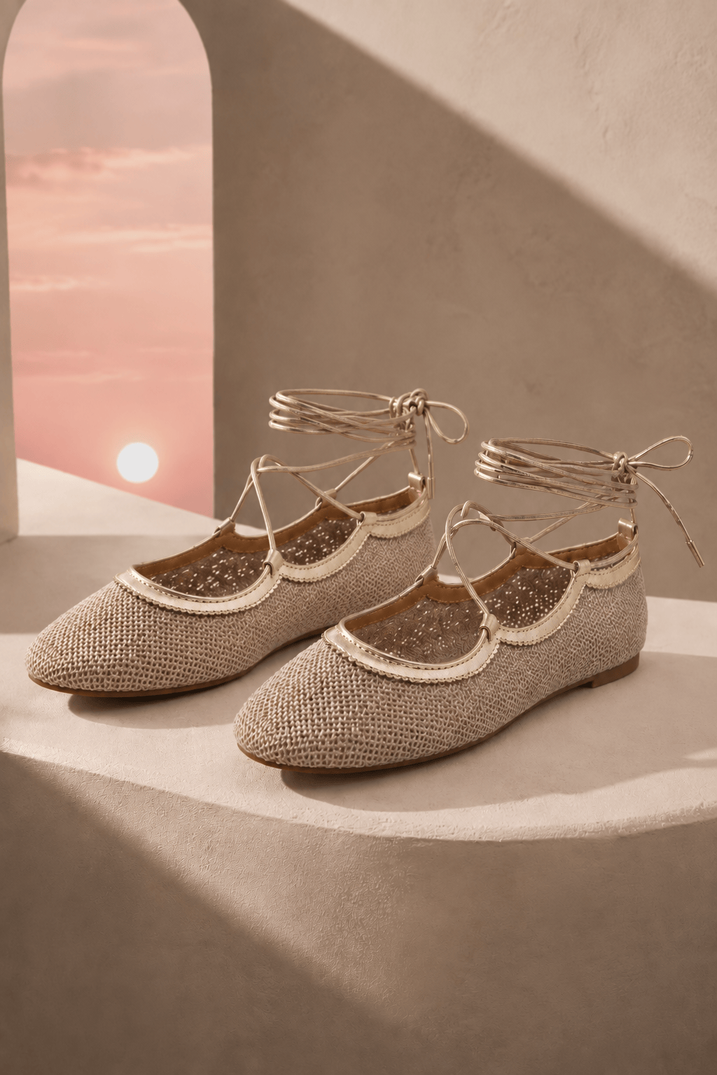 SEPT/40 Lace Me Up Ballet Flats - Gold