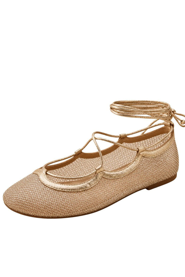 SEPT/40 Lace Me Up Ballet Flats - Gold